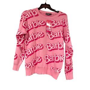 NWT -Barbie Womens Sweater Pink with Dark Pink & White Barbie Logos - Size Small